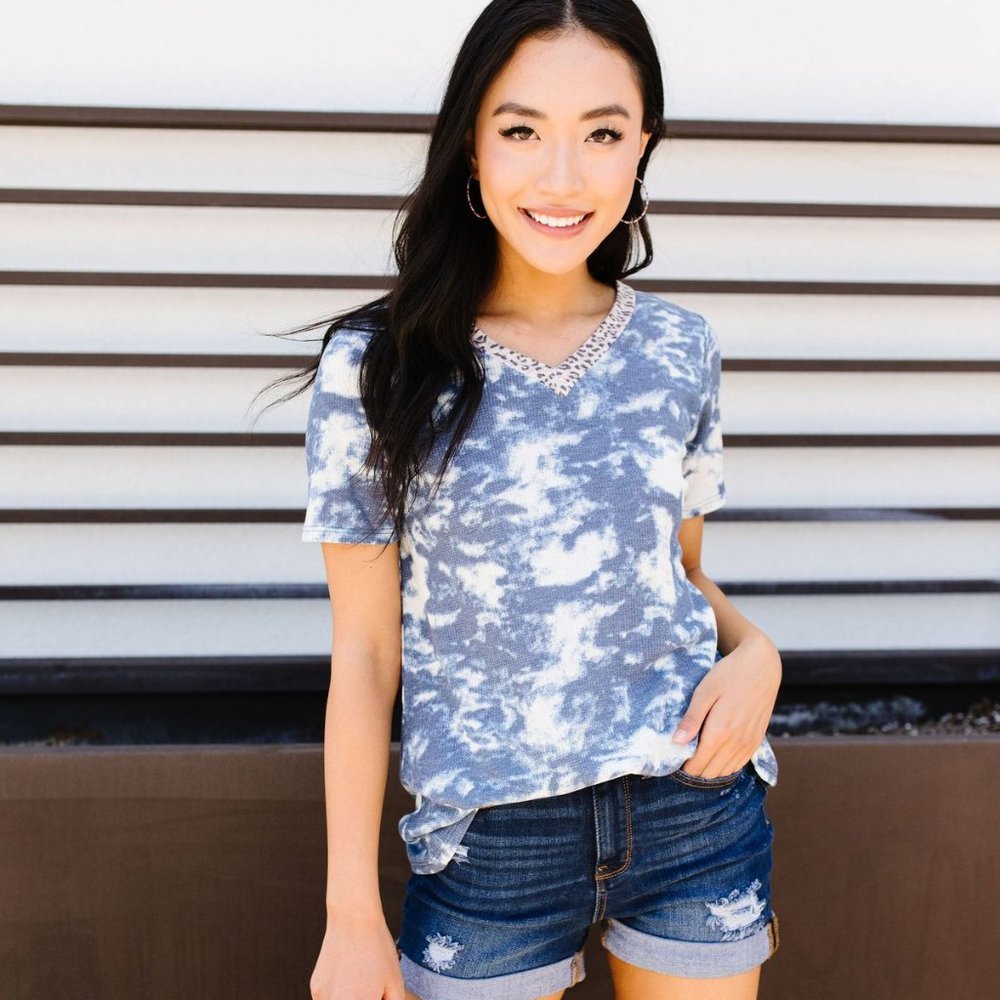 Tie Dye Leopard Trim Top